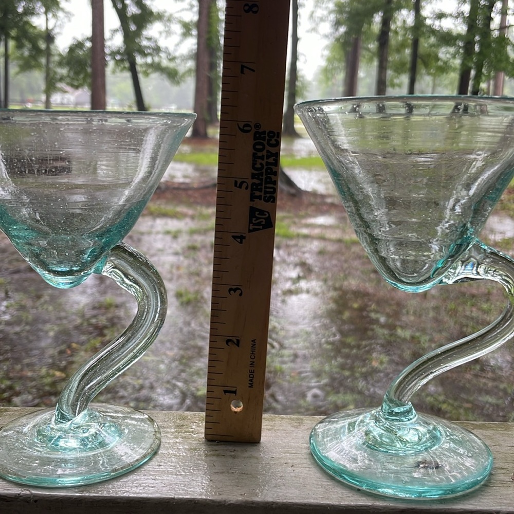 Vintage aqua blown glass Martini Glasses
